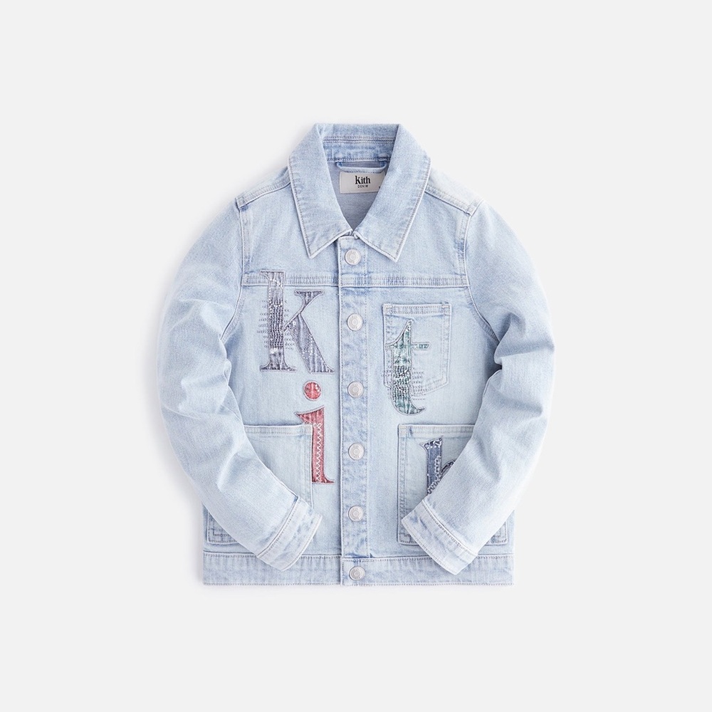 Kith Kids 3T Denim Jacket with Multicolor Logo Embroidery